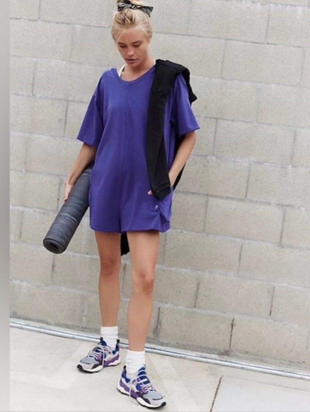 Free People FP Movement Hot Shot Tee Romper Purple Medium